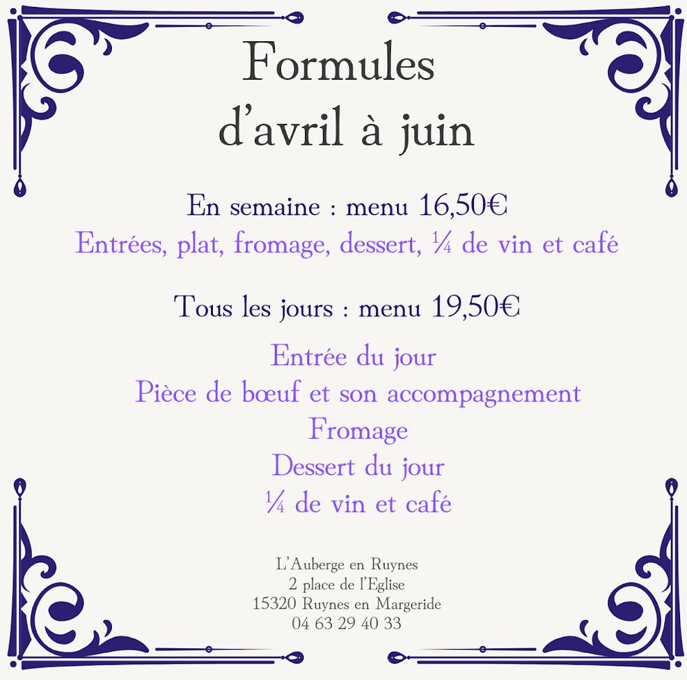 L'Auberge en Ruynes - Menu Image 1