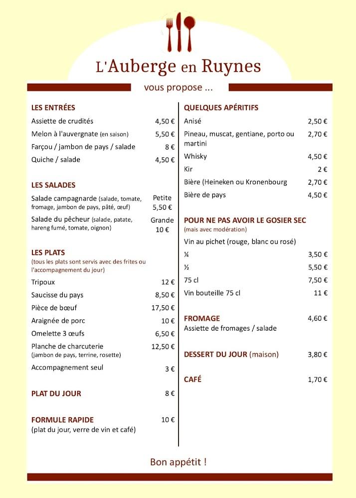 L'Auberge en Ruynes - Menu Image 2